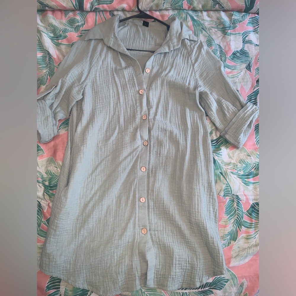 Light Gray Button-Up Shirt Dress